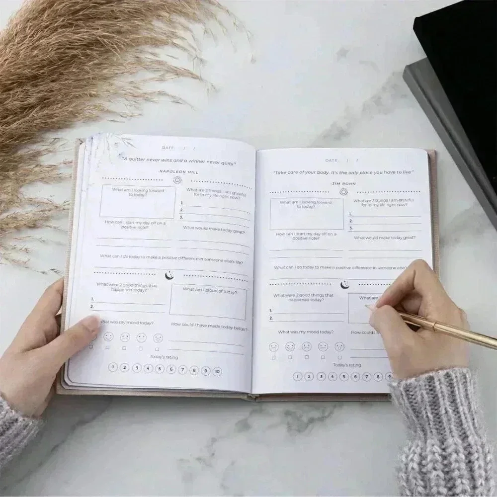 BLACK Self Care Journal Aesthetic Wellness Stationery